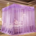 thumbnail image 3 of 4 Corners Post Pink Canopy Bed Curtain for Girls & Adults - Cute Cozy Drape Square Netting for Twin Bed - 4 Opening Mosquito Net - Princess Bedroom Decoration, 3 of 5