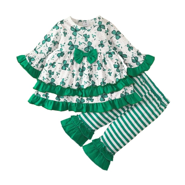 Ropa Para Bebé (Niño O Niña) Traje Para Niño Pequeño Día De San Patricio Ropa Para Niños Camisa Floral De Manga Larga Pantalones Acampanados Pantalones Traje Blanco Odeerbi LM103-4713