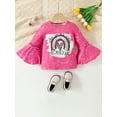 thumbnail image 2 of Arvbitana Little Girls Cute Sweatshirt Long Flared Sleeve Letter Rainbow/Tie Dye Print Pullovers Toddler Kids Casual Loose Tops Fall Daily Clothes 3T 4T 5T 6T 7T, 2 of 6