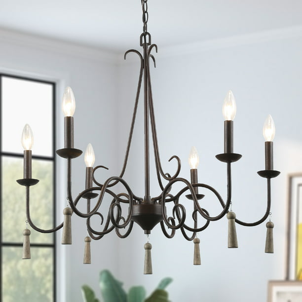 Lnc Rustic French Country Chandelier 6, French Country Wood Bead Chandelier Diy