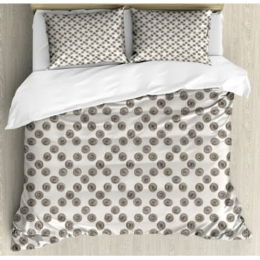 Doodle Duvet Cover Set Queen Size, Diagonally Arranged Curvy Lines Spirals Forming Diamond Shape Pattern, Decorative 3 Piece Bedding Set with 2 Pillow Shams, Pearl and Dark Taupe, by Ambesonne