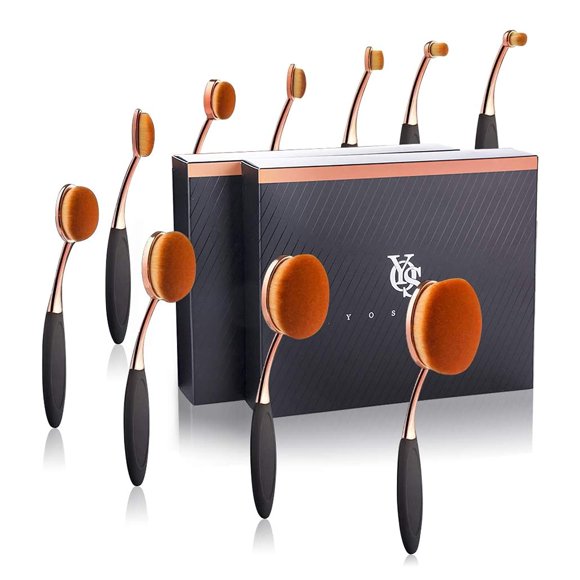 Juego de brochas de maquillaje Yoseng, 10 piezas, cepillo de dientes ovalado profesional