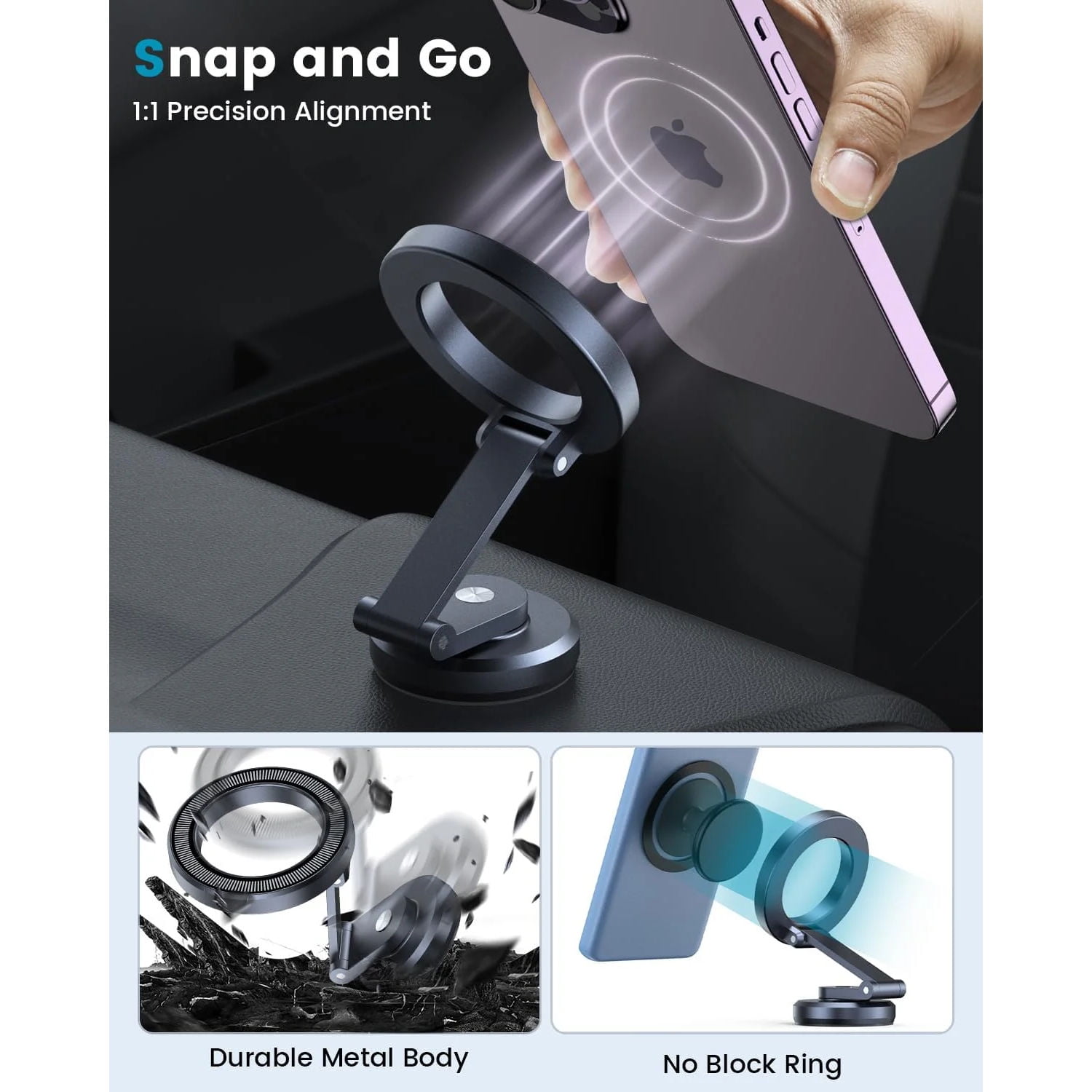 A2C MagSafe Compatible Magnetic Car Dashboard Phone Mount - Black