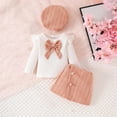 thumbnail image 2 of Lenpel Baby Girl Clothes Newborn Infant Ruffle Long Sleeve Ribbed Shirts Skirt Shorts with Hat 3 PCs Fall Outfits Set, 2 of 3