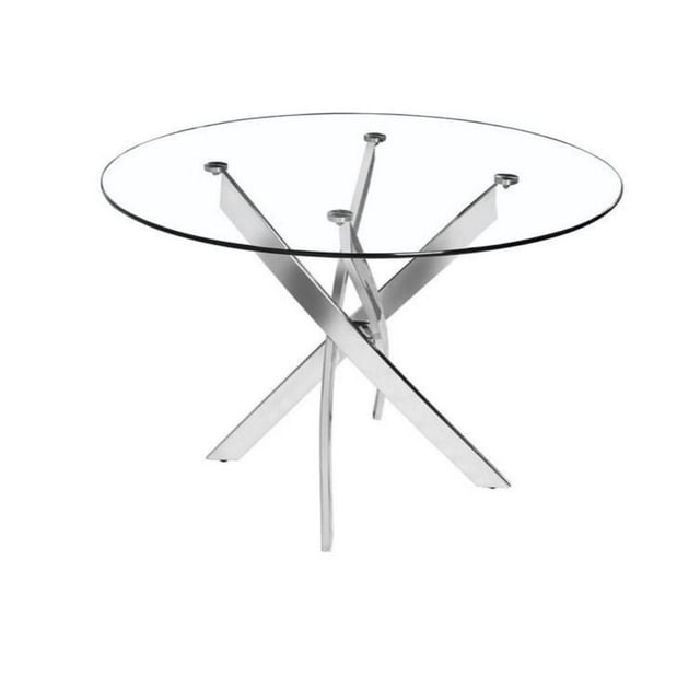 GLASS STAR TABLE ROUND with tempered glass top and polished stainless steel in chrome