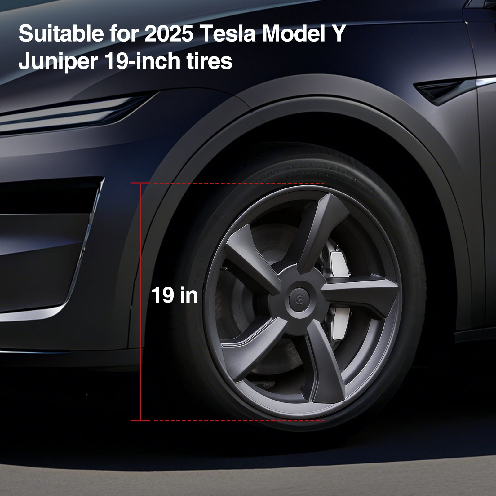 19-inch Hubcaps Wheel Skin Covers Compatible with 2025 2026 Tesla Model Y Juniper, Durable ABS Plastic Rim Covers (Set of 4), Fit for Standard Wheels - Snap On Tire Cover Replacement