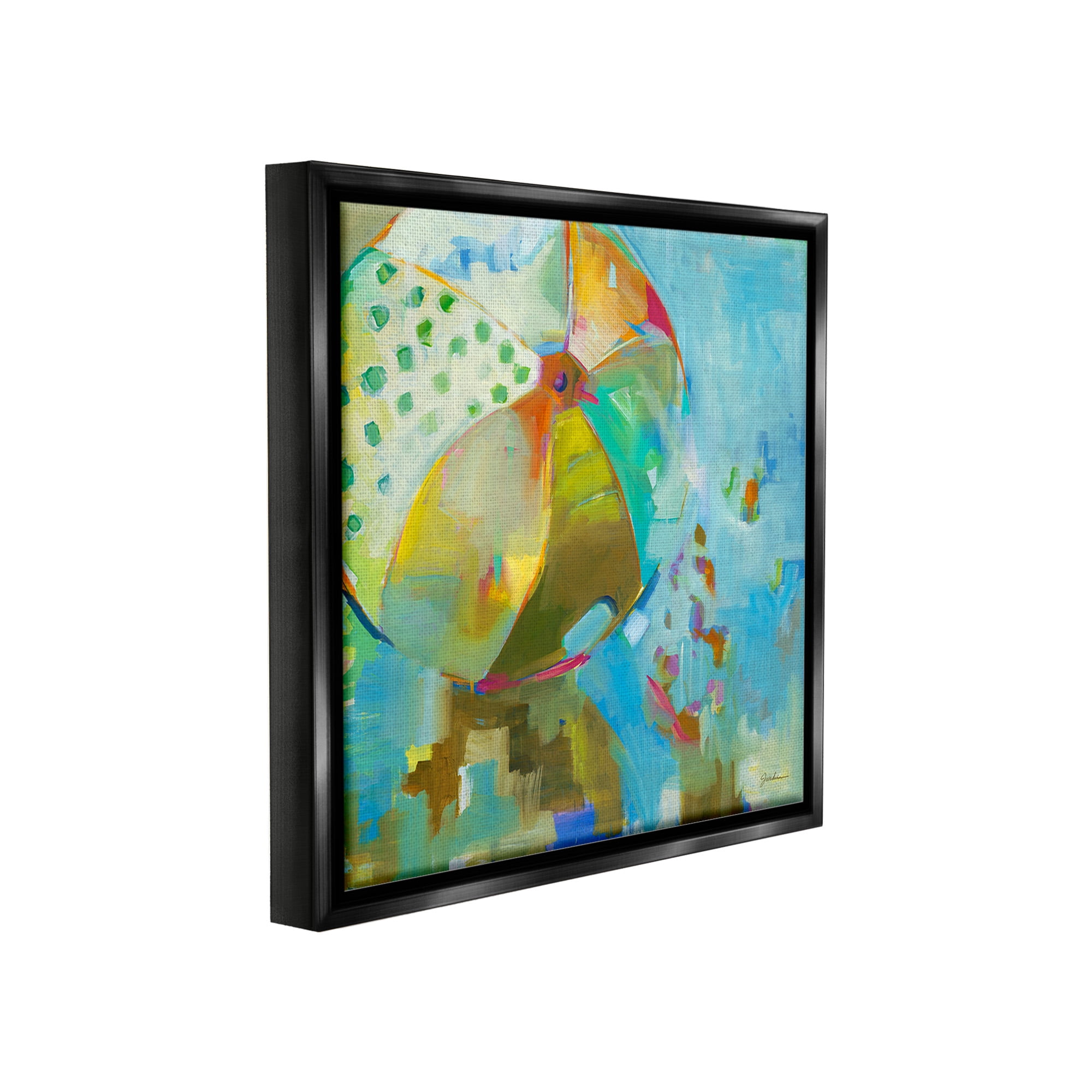 Stupell Industries Abstract Beach Ball Abstract Painting Black Floater Framed Canvas Art Print Wall Art, 18 x 18