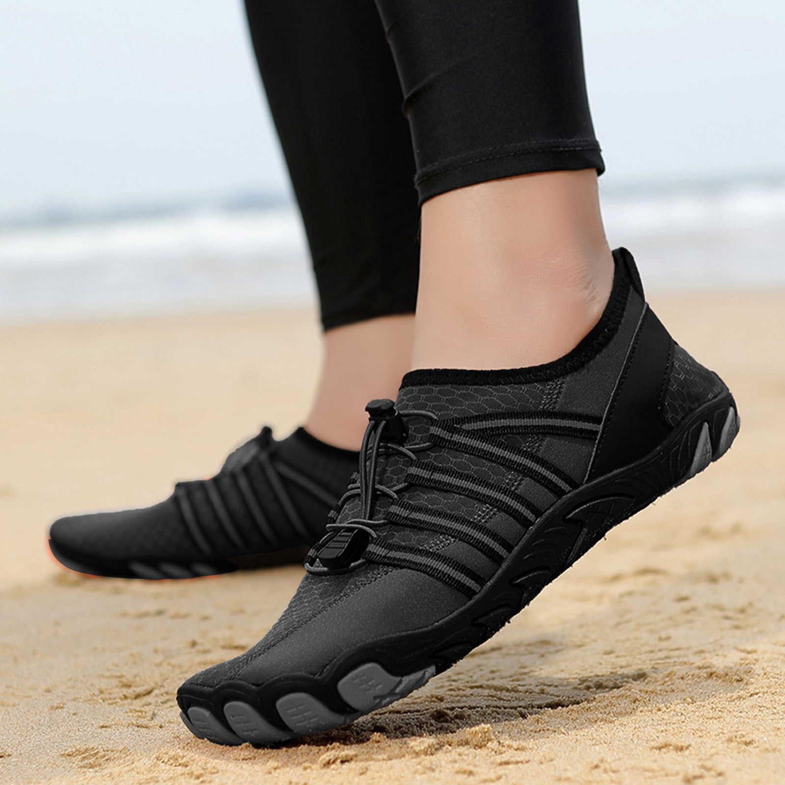 Barefoot Shoes Women Men Footwear Wide Toe Box Sneakers Running HIking Shoes Breathable Mesh Athletic Shoes Black Size 8
