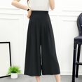 thumbnail image 3 of Womens Wide Leg Cropped Suit Pants - Business Summer Trousers - Pleated Waist Side Zipper - Elastic Back Work Pants, 3 of 6