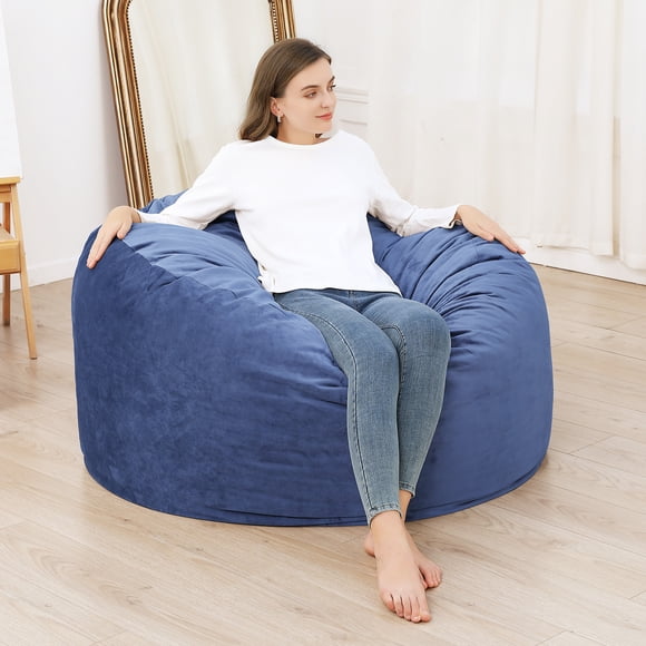 Extra Large 4FT Memory Foam Bean Bag Chair for Adults & Kids – Removable & Washable Microfiber Cover – Cushioned Lounger Sofa – Comfortable Game Room Seating, Navy