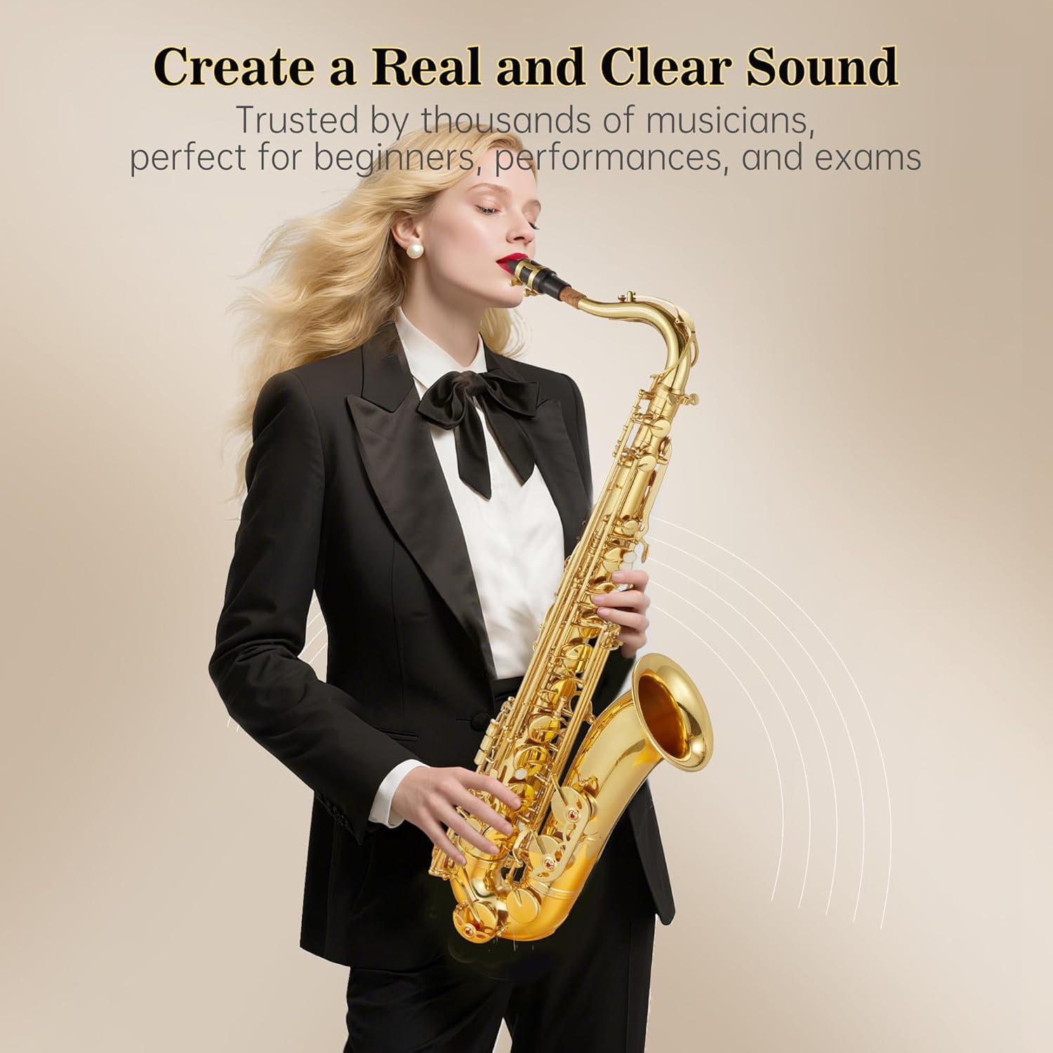 B-Flat Tenor Saxophone with Mouthpiece, Case, Cleaning Cloth, Gloves & Cleaning Rod, Professional Tenor Sax Musical Instrument