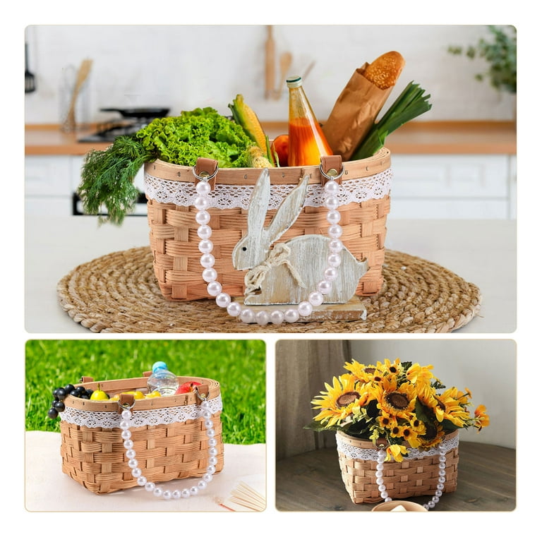 Designer Basket Is Decorated With Flowers. Wicker Basket For