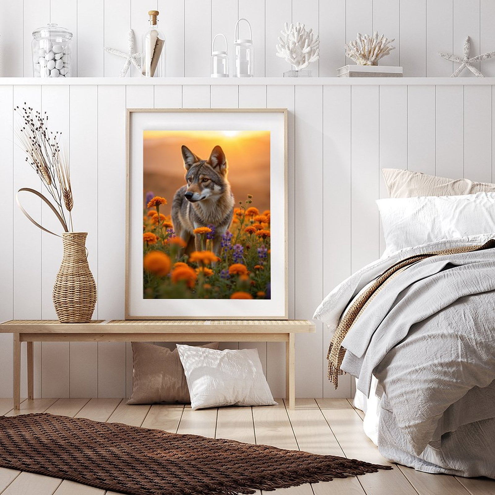 Diamond Art Kit for Adults, Sunset Meadow Coyote Blossoms Diamond Painting for Adults Beginners, 5D DIY Diamond Art Painting Kits, Colorful Diamond Painting Craft for Home Decor 12x16