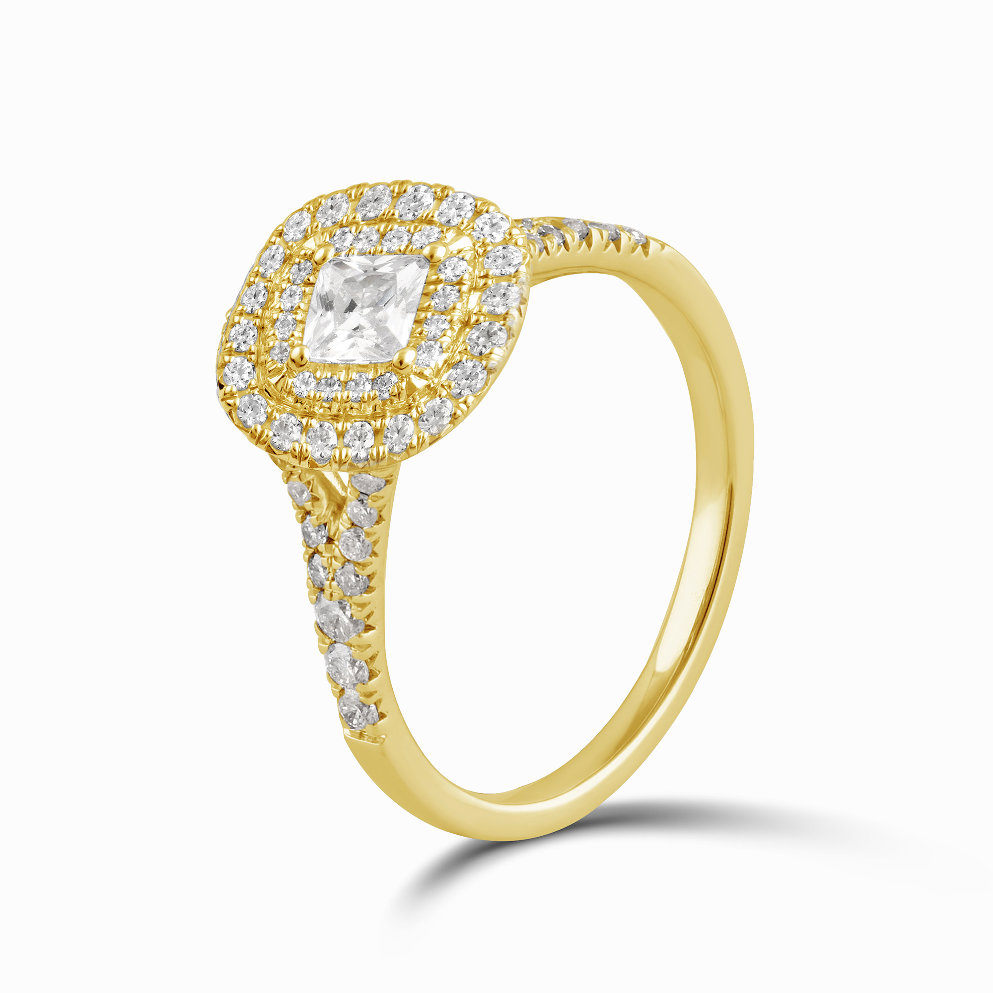 Arista 1.38 ct Square Swarovski Diamonds Double Halo Engagement Ring in Yellow Plated Sterling Silver