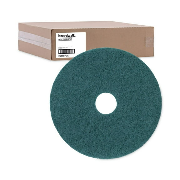 Boardwalk BWK4017GRE 17 in. Diameter Heavy-Duty Scrubbing Floor Pads - Green (5/Carton)