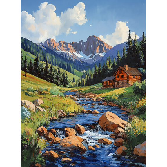 Mountain Cabin Landscape Canvas Wall Art, Perfect for Living Room,Cabin Decor, and Mountain House Decor.