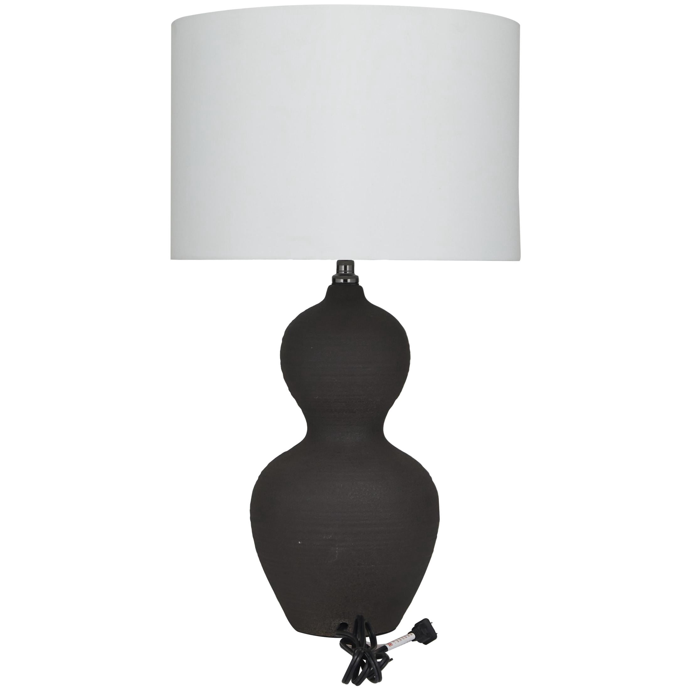 Cosmoliving by Cosmopolitan Ceramic Modern Bottle Shaped Table Lamp 15"W x 26"H, with Black Matte Body Finish and Muted Beige Lamp Shade