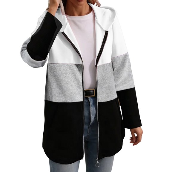 Posijego Women's Plus Size Sweatshirts Full Zip Hooded Sweatshirt Color Block Long Sleeve Fall Winter Outwear with Pockets