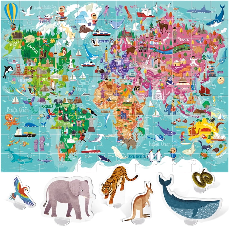 Headu Giant Puzzle World Tour, 108-Piece with 3D Animals photo 2
