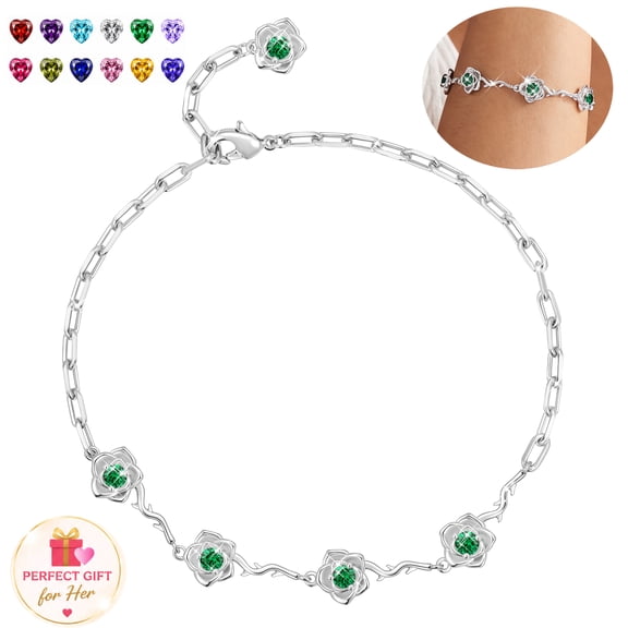 Beautlace Birthstone Bracelet for Women,925 Sterling Silver Plated May Emerald Bracelet Adjustable Chain Jewelry Gift for Mom Wife Girlfriend Birthday Mother’s Day Christmas