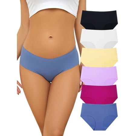 Buankoxy Seamless Underwear for Women No Show Bikini Panties Stretch Briefs Invisible Hipster Panty 6 Pack Size 8