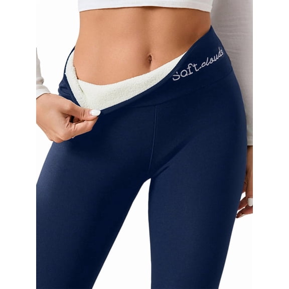 High Waisted Thicken Leggings for Women - No See Through Tummy Control Cycling Workout Yoga Pants English&Navy Blue L