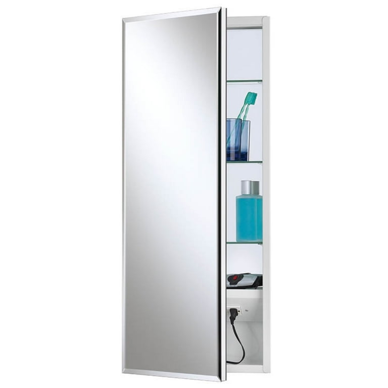Jensen Meridian 15-in x 35-in Rectangle Surface/Recessed Mirrored Medicine Cabinet with Outlet Jensen Meridian 15-in x 35-in Rectangle Surface/Recessed Mirrored Medicine Cabinet with Outlet