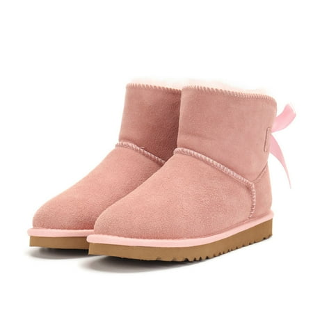

Women s Warm Boots Bowknot Winter Booties Slip On Snow Boots Wear Resistant