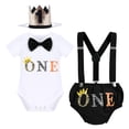 thumbnail image 1 of IBTOM CASTLE Baby Boys Wild One First Birthday Outfit, Bow Tie Romper, Suspenders, Short Pants & Headband Cake Smash Leisure Clothes Set, 4-Piece, 1 of 10