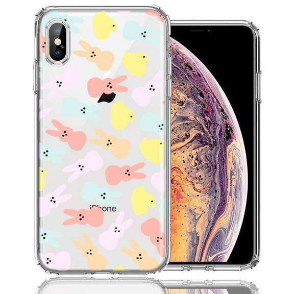 MUNDAZE for Apple iPhone XS Max Pastel Easter Polkadots Bunny Chick Candies Double Layer Phone Case Cover