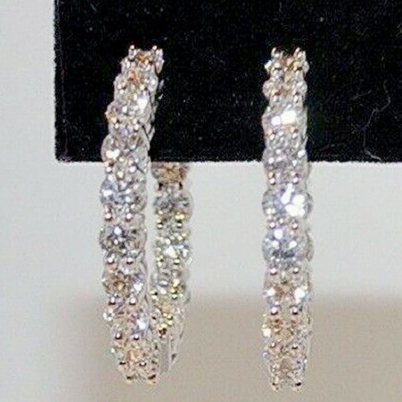 3.50 CT Round Cut Moissanite Hoop Earrings 14K White Gold Plated Silver 22 mm