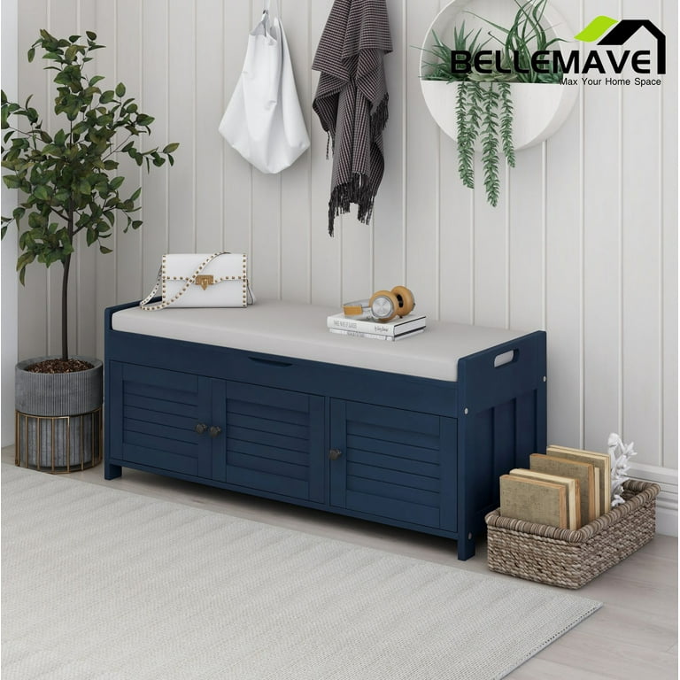 Navy blue bench with storage online
