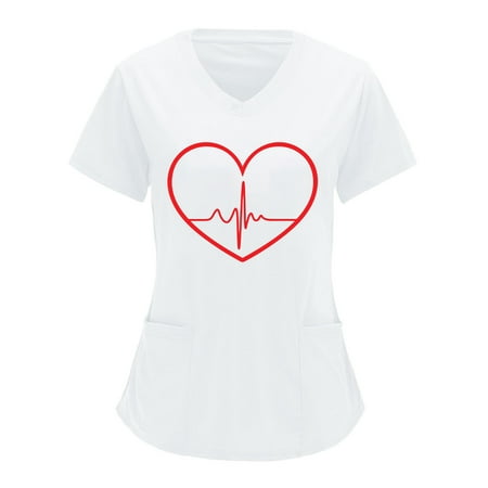 

Hvyesh Womens Nursing Scrub Tops Working Uniform Short Sleeve V Neck Workwear Blouse T-shirt with Pockets Solid Color Graphic Plus Size Blouse