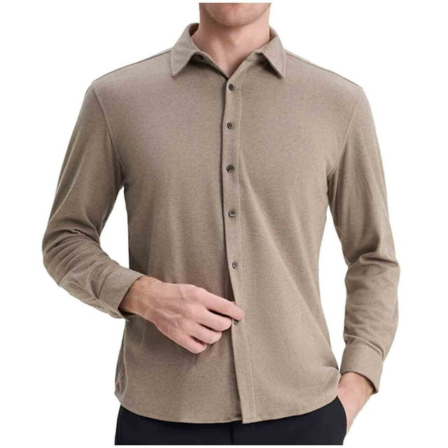 Long Sleeve Shirts for Men, Solid Color Lapel Button Cardigan with Fleece Lining