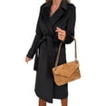 thumbnail image 3 of Women'S Notched Lapel Long Sleeves Slim Mid-Long Wool Blend Outerwear Casual Fall Winter Coats with Belt Black S, 3 of 9