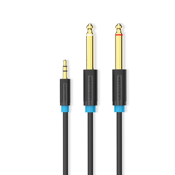 VENTION Cable de audio de 3.5mm a doble de 6.5mm, con conector macho AUX de 3.5mm a divisor de 6.35mm, con interruptor de banda sonora izquierda y derecha para amplificador de teléfono, altavoz