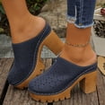 thumbnail image 3 of Rokment Platform Chunky Block High Heel Clogs Mules Sandals for Women Ladies 2026 Spring Summer Fashion Leather Closed Toe Dress Pumps Heeled Backless Slip on Slides Navy Size 7, 3 of 6