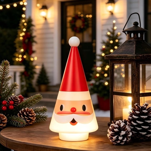 Vintage Christmas Blow Mold Lighted Santa Figurine, Cute Tree Shaped Night Light for Holiday Tabletop Home Decor Indoor Outdoor, 1 Pack,01# Red