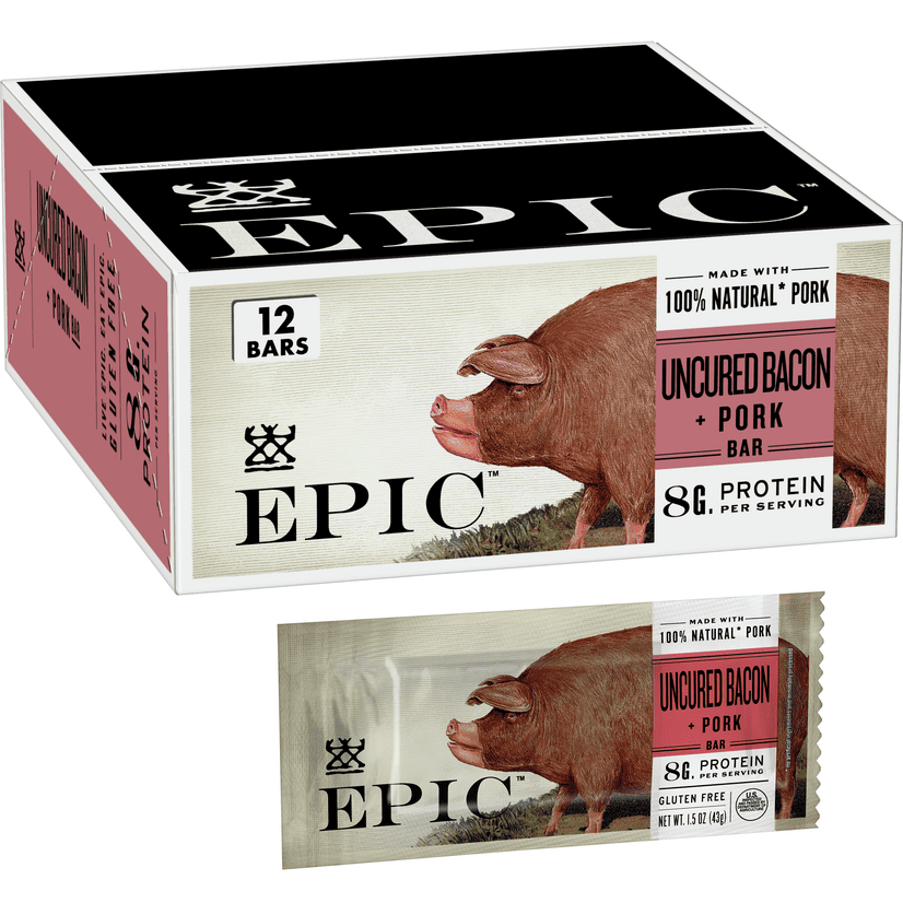 EPIC Uncured Bacon Protein Bars, Paleo Friendly, 12 ct, 1.5 oz Bars