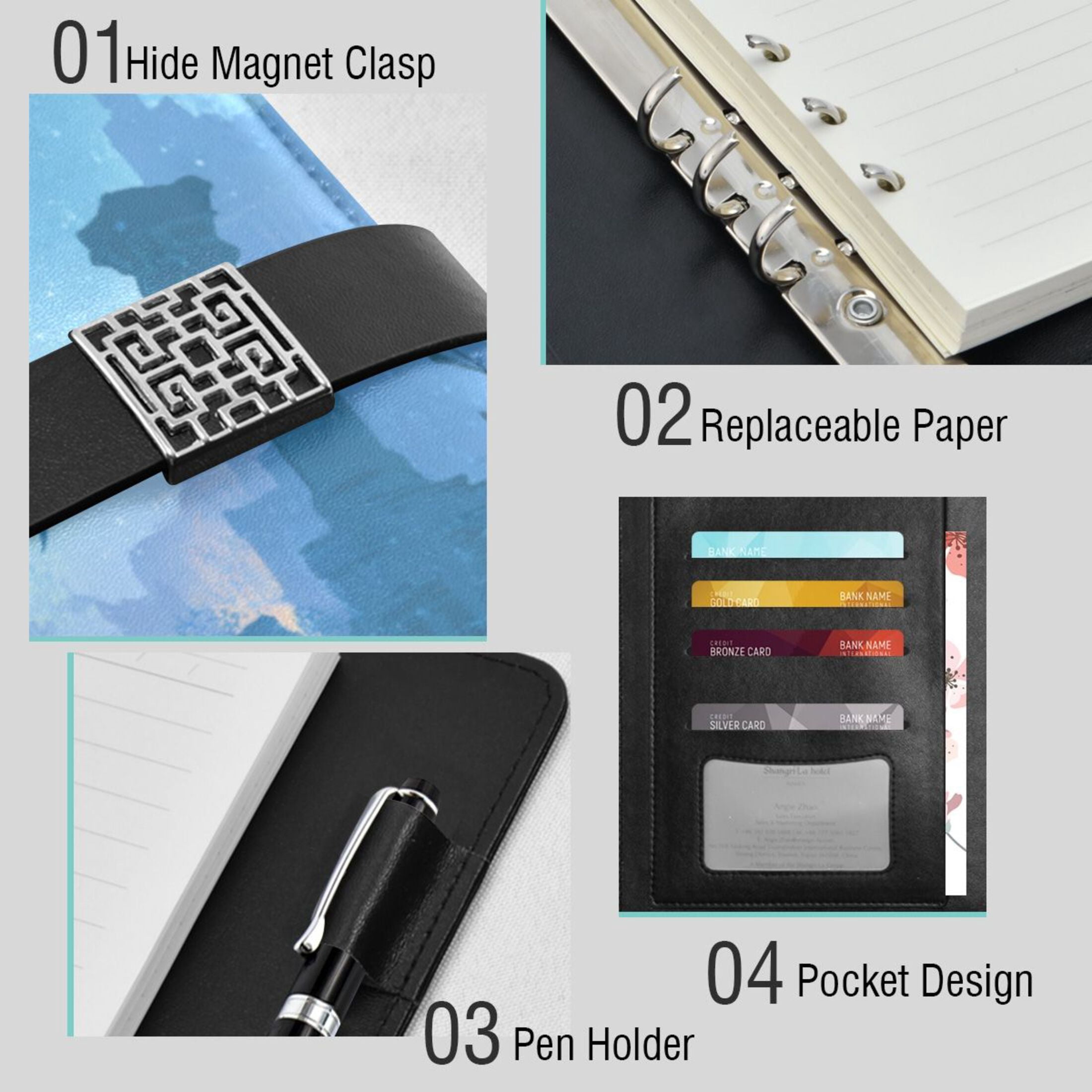 Leather Planner Leather Notebook Notebook Journal Binder Design Pen Pocket Design Convenient for Storage Underwater Mermaid Silhouette