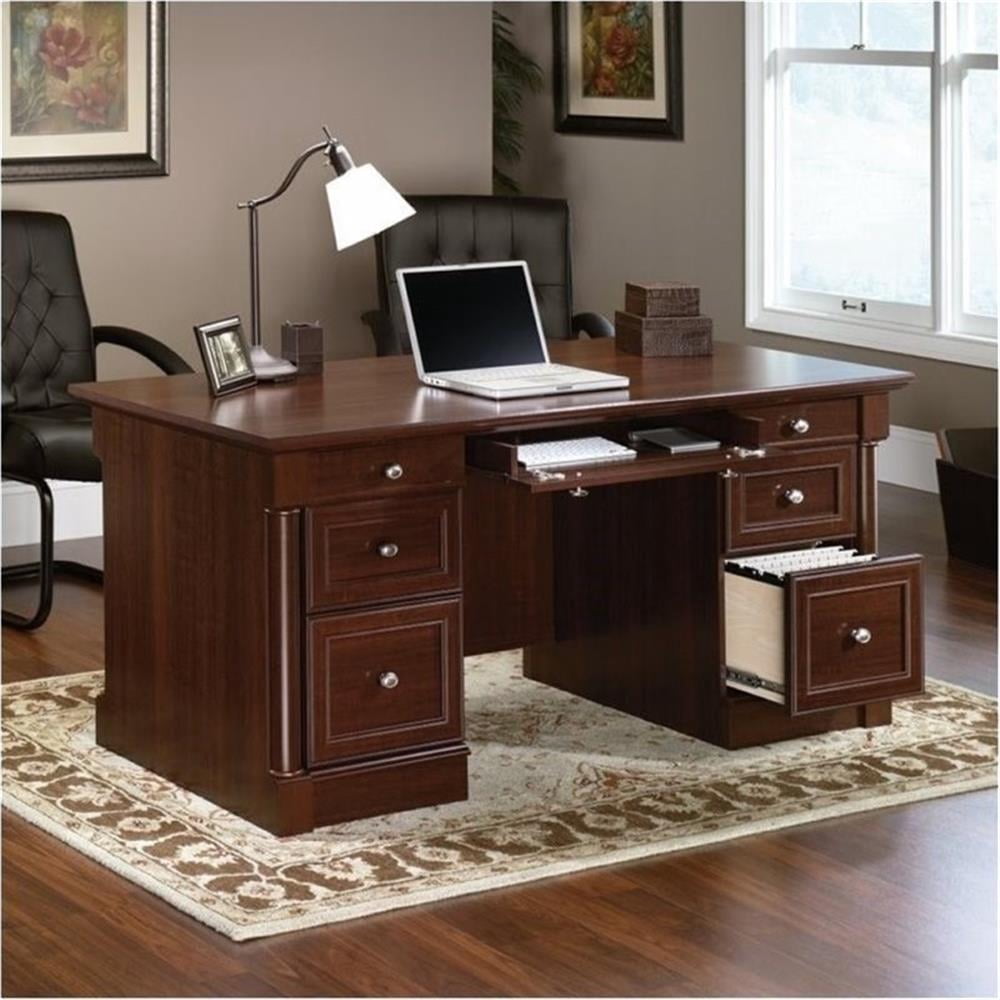 Bowery Hill Engineered Wood 6-Drawers Executive Desk in Select Cherry