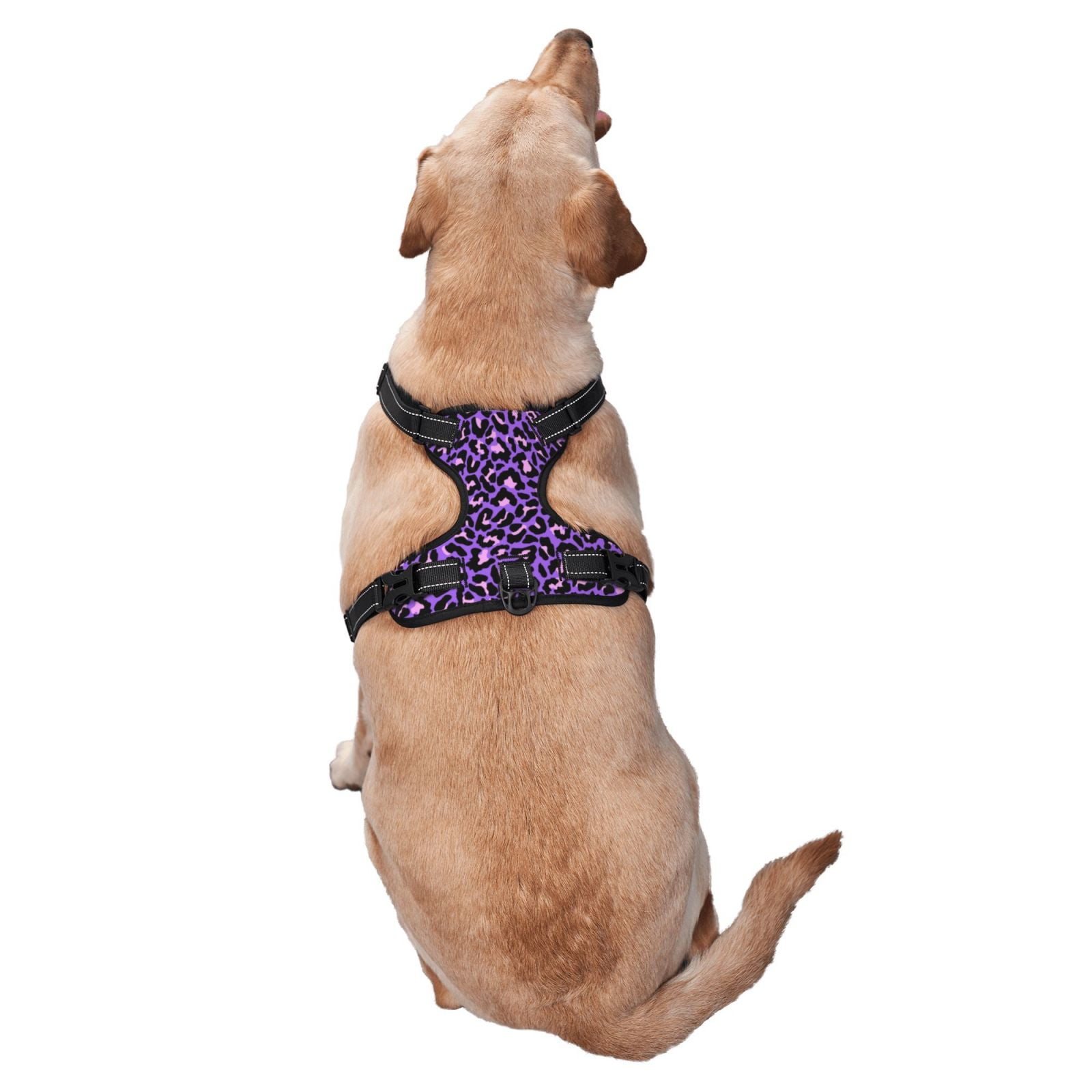 Vsdgher Purple Leopard Pattern Dog Harness,No Pull Pet Harness with Soft Padded Handle,Adjustable Reflective Vest with 2 Buckles,4 Slide Buckles,S-XL Large