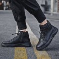 thumbnail image 4 of Botas de hombre negras de piel auténtica, zapatos de hombre, botas de hombre Martins de terciopelo de talla grande, marea, 4 of 5
