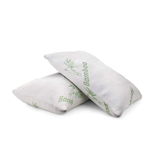 Hypoallergenic Queen Size Bamboo Pillow - Shredded Memory Foam Fill With Zipper - SET of Two