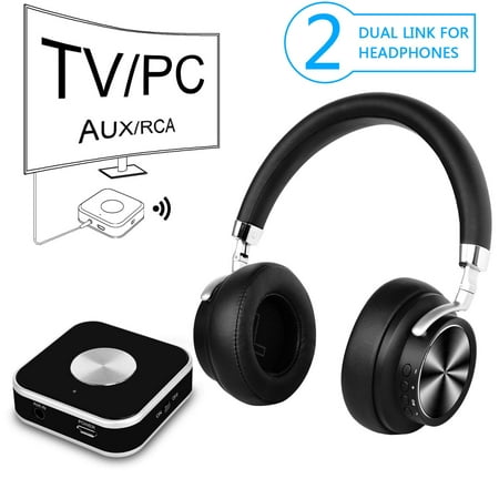 Wireless Headphones with Bluetooth Transmitter for TV Watching & Computer Gaming, Headset Set Support 3.5mm AUX, RCA, PC USB Digital Audio and No