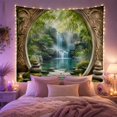 thumbnail image 2 of Centered Waterfall in an Ornate Moon Gate, Peaceful Fantasy for Meditation Enthusiasts, Bamboo Forest Decor, Housewarming Gift, Tapestry Wall Hanging for Studio and Bedroom, 2 of 7