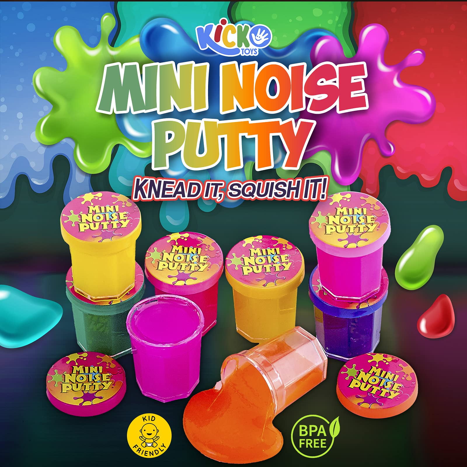 Kicko Mini Noise Putty Toys for Kids - Pack of 96 Slimes - Ideal for Sensory and Tactile Stimulation, Event Prize, Arts and Crafts, Bag Stuffer, Slime Parties, Educational Game, Assorted Color…