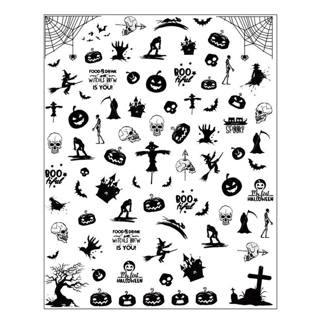 Nail Sticker Nail Art Decal Waterproof Halloween Bat Witch Pumpkin Skull