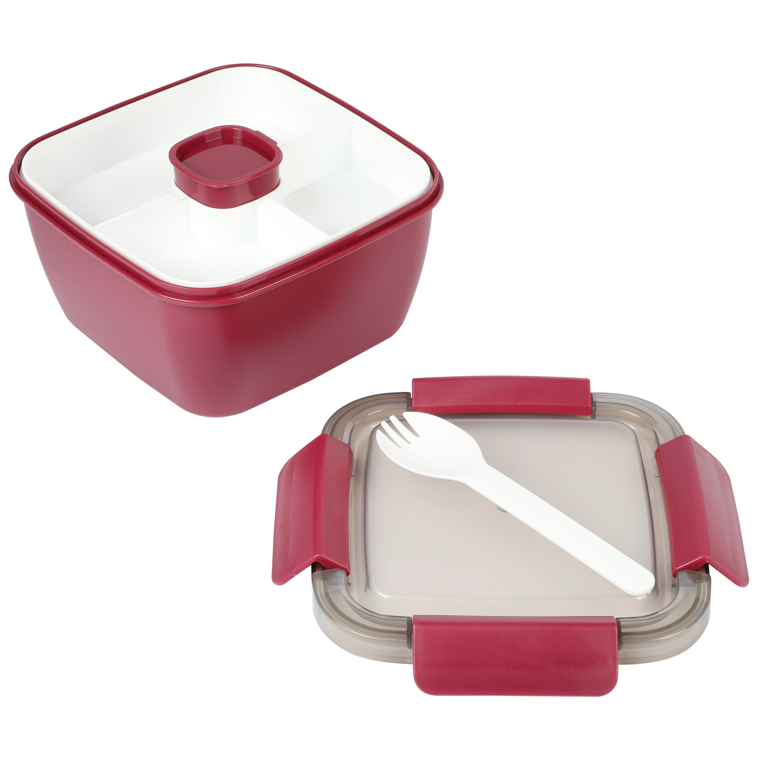 Spice by Tia Mowry 135726-01 77 oz Thyme Large Stackable Bento Style Lunch  Box in Burgundy with Spoon and Fork
