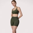 thumbnail image 3 of Women's High Waist Compression Biker Shorts with Sculpting Seam Detail and Stretch Fit Fabric - Large, Olive Green, 3 of 7